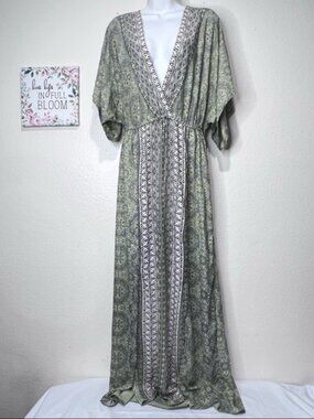 Nostalgia Women Paisley Boho Plunge V Neck Maxi Dress Size M- MISSING BELT